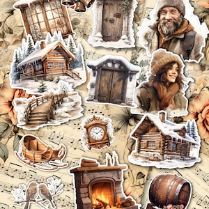 Lote de 15 adesivos para carnet Cosy Cottage | Álbum de recortes | Artesão | Artes da principal •