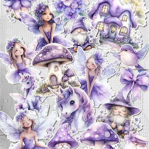 Lot de 17 stickers féeriques violets pour journal | Scrapbooking | Artisanat| Arts de la main •