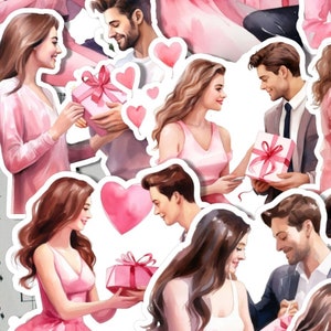 Rose couples Valentine ensemble de 10 autocollants pour la journalisation, l'artisanat, le scrapbooking, les manuels de travaux