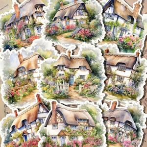 Ensemble de 9 maisons de village pour journal, scrapbooking, travaux manuels, arts manuels.