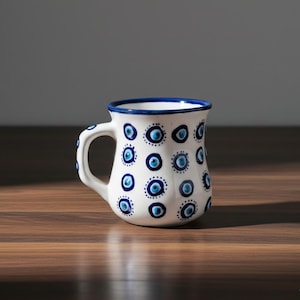 Taza de cerámica con forma de ojo malvado hecha a mano: arte en azulejos turcos