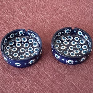 Handmade Ceramic Evil Eye Mini Ashtray Set: Navy blue Ashtray, Turkish Home Decor