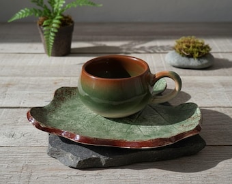 Handgemachte Keramik Kürbis Blatt Espresso Tassen Set : Thanksgiving Tischdekor