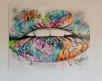 Street art Peinture acrylique bouche pop art fait main