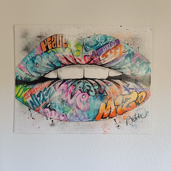 Street art Peinture acrylique bouche pop art fait main