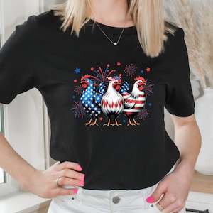 4th of July Chicken Shirt, Fourth of July T-Shirt, Patriotic Mom Shirt, Gift for Her, Farm 4th of July Shirt, Woman 4th of July Shirt