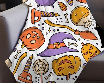 Cute Halloween blanket, pumpkin ghost blanket, fluffy plush blanket, Halloween bedding, Halloween indoor decoration, Halloween couch throw