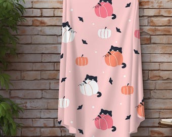 Leuke Halloween-deken, roze pompoenen deken, pluizige pluche deken Halloween-beddengoed, Halloween-binnendecoratie, Halloween-bankworp