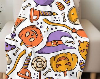 Cute Halloween blanket, pumpkin ghost blanket, fluffy plush blanket, Halloween bedding, Halloween indoor decoration, Halloween couch throw