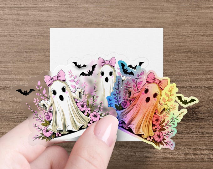 Featured listing image: Cute Ghost Girl Halloween PNG | Kawaii Ghost with Pink Bow and Flowers | Pastel Halloween Sublimation Design| Spooky Cute Clipart for Shirts