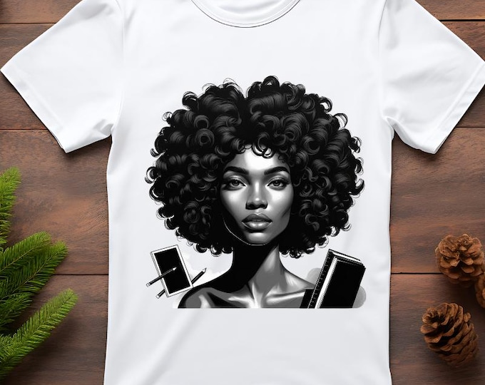 Featured listing image: Afrocentric Back to School Digital Art | Black Girl Illustration | Curly Hair Wall Art | Melanin Magic Printable | Study Motivation Print