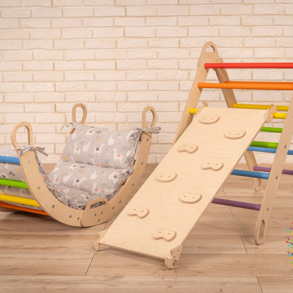 Ensemble triangle d'escalade arc-en-ciel pour tout-petits, meubles Montessori, cadre d'escalade pour bébé, salle de sport
