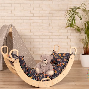 Montessori Climber, Arch Rocker with Pillow, Wippe holz, Kletterbrett, Kletterdreieck, Kletterbogen mit Kissen, Kletterbogen mit rutsche