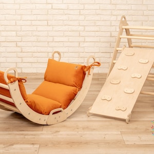 Activity Kids toys! Set 3in1: Arch/Rocker, Climbing Triangle, Rock ramp and super comfy pillow for Arch Indoor playground Montessori Toys!