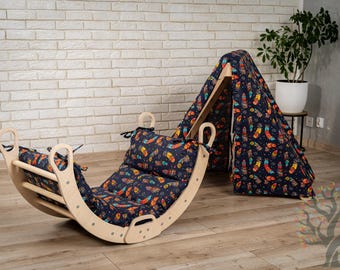 Montessori Climbing 5in1 Set - Climbing Triangle + Climbing Arch + Climber frame, Montessori Playground Toddler gifts, Tent and Pillow!