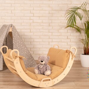 Montessori Kletterset mit Kissen, handgefertigter Montessori-Bogen, Kissen für Kletterbogen, Bogen-Rocker-Kissen, Holz-Baby-Fitnessstudio Montessori-Wippe