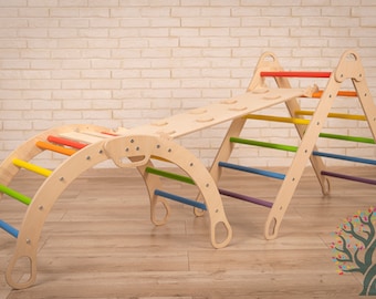 Ensemble de 3 éléments triangulaires colorés à grimper, meubles Montessori, portique d'escalade, ramasseur de gymnases d'escalade pour bébés, ensemble de 3 articles pliables d'intérieur