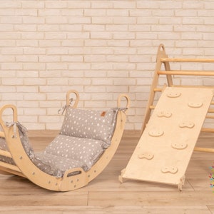 Set of three items Climbing Arch + Rock Ramp + Triangle Montessori Kids Furniture Playroom climbing Furniture Foldable function WoodsCraft®