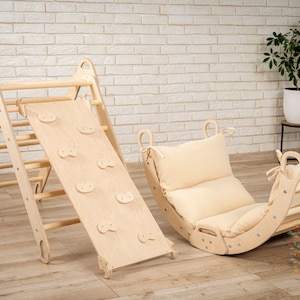 Climbing Set of Three Items, Foldable Triangle + Climbing Arch + Climbing Ramp, Triangle With Ramp, Climbing Triangle, Montessori Furniture