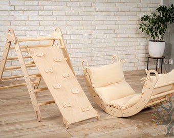 Set of 3 items: Montessori Climbing + Foldable Triangle +Arch & Ramp - Toddler Indoor Playground