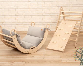 Handmade Wooden Rocker Climbing Arch Set: Montessori Toddler Toys