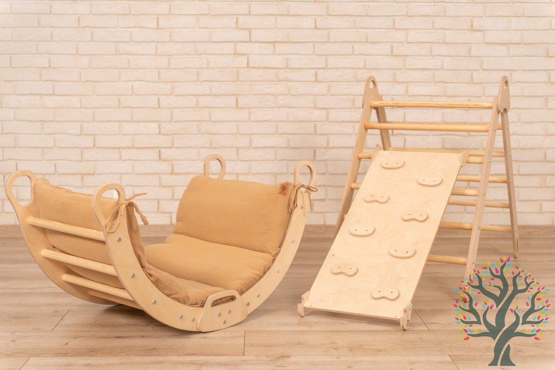 Arche d'escalade avec rampe, Arche avec coussin, Meubles d'escalade montessori, Coussin à bascule, Chaise à bascule Montessori, Chaise à bascule pour tout-petit, Coussin en mousseline - Etsy France