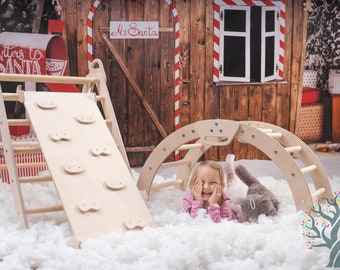 Salle d’escalade pour bébé en bois de Noël, grimpeur Montessori de Noël, rocker avec coussin, arche d’escalade avec oreiller, Kletterbogen mit Kissen