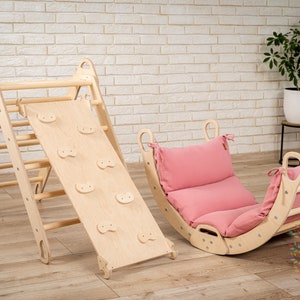 Toddler climbing gym, Toddler slide, Triangle climber 3in1, Climbing triangle, Montessori climber playground, arch pillow, muslin cushion