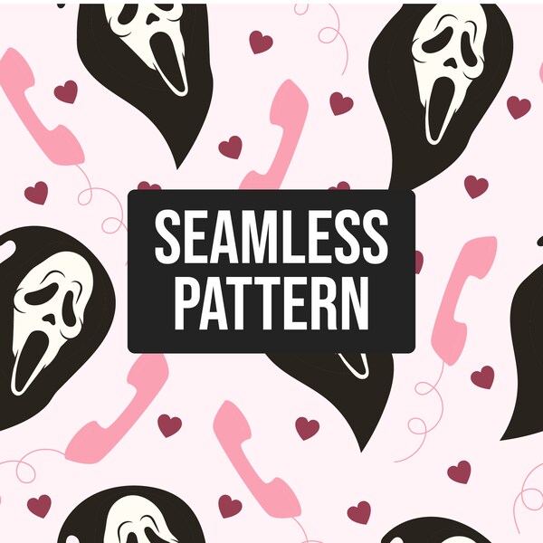 Retro Pink Ghostface Scream Movie Seamless Repeat Pattern, Halloween Background, Halloween Seamless, Digital Download, Printable Pattern