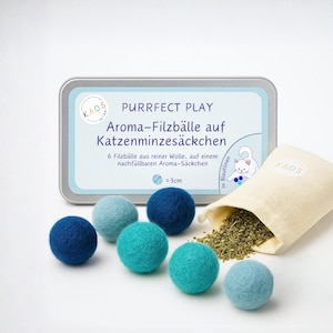 Set di palline di feltro di lana e erba gatta - Palline da gioco per gatti blu, confezione da 6