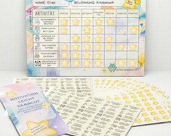 Belohnungssystem Kinder – Belohnungstafel & Motivationstafel ab 3 Jahren mit Wochenplan, Aufgaben, 600+ Stickern – Deutsch