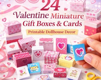 Cajas y tarjetas de regalo de San Valentín en miniatura para imprimir: Decoración para casas de muñecas, San Valentín retro vintage (descarga digital)