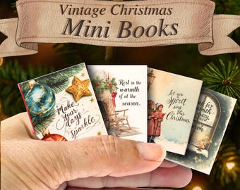 Vintage Christmas Mini Books Printable: Christmas Ornaments | Dollhouse Miniatures | Holiday Craft DIY