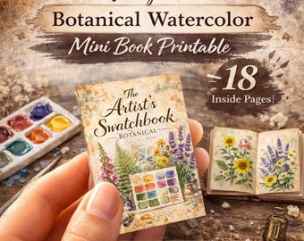 Minilibro imprimible de acuarela botánica: Libro de muestras en miniatura para casa de muñecas de arte vintage (descarga en PDF)