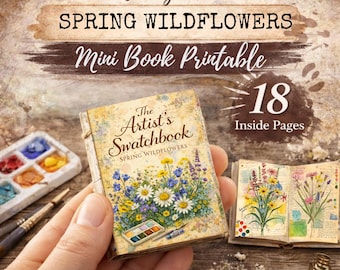 Spring Wildflowers Mini Book Printable : Vintage Botanical Watercolor Painting Dollhouse Miniatures Decor (PDF Download)