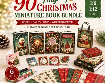 Mini libro di Natale in miniatura: decorazioni natalizie in miniatura per casa delle bambole, PDF stampabile
