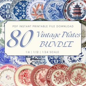 80x Bundle Vintage Decorative Plates Dollhouse Printable DIGITAL DOWNLOAD, Dollhouse Decorating, Decorative Miniatures, DIY Miniatur Set