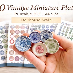 Conjunto de platos imprimibles de casas de muñecas vintage: Miniaturas imprimibles (descarga digital)