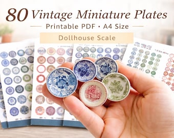 Vintage Dollhouse Plates Printable Bundle : Printable Miniatures Set (Digital Download)