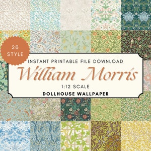 Carta da parati in miniatura per casa delle bambole DOWNLOAD DIGITALE Stampabile 26 Stile, Carta da parati stampabile vittoriana William Morris, Decorazione fai da te per casa delle bambole