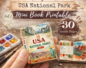 Mini livre sur les parcs nationaux des États-Unis à imprimer : carnet d'art de voyage aquarelle (téléchargement numérique)