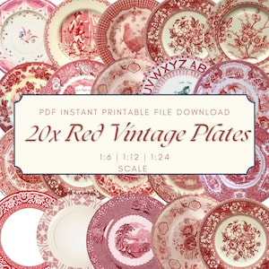 Printable Dollhouse Plates: 20 Red Vintage Miniature Designs (Digital Download)