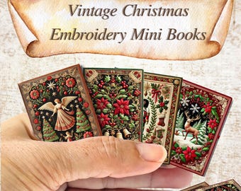 Vintage Christmas Mini Books: Miniature Embroidery Christmas Junk Journals (Printable File Download)
