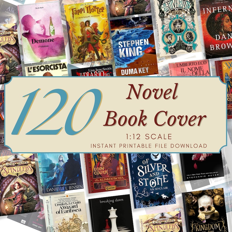 Printable Miniature Book Novel Covers, 120x Bundle Dollhouse Book ...