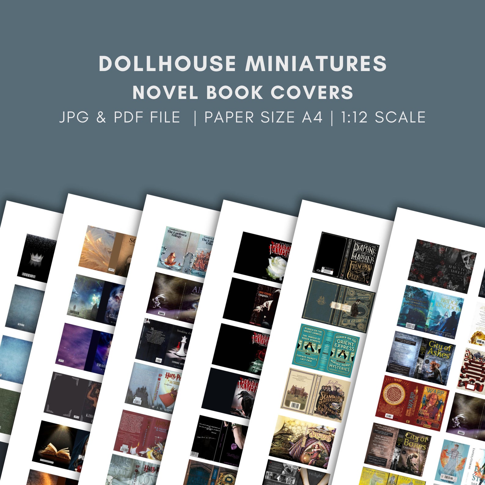 Printable Miniature Book Novel Covers, 120x Bundle Dollhouse Book ...