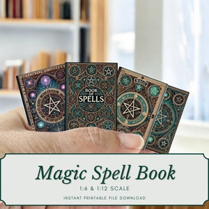 DIY 18 PAGES 4 Covers 2 Size for Miniature Magic Spells Book Making Dollhouse Book, Printable Halloween vintage openable minibook miniatur