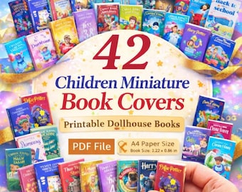 Portadas de libros en miniatura imprimibles: Decoración infantil para casas de muñecas (descarga digital)
