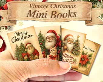 Vintage Santa Mini Books Printable : Dollhouse Christmas Book Set , Holiday Miniature Ornaments (Digital Download)