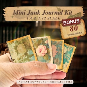 Vintage Mini Junk Journal Kit – Wildflower Vintage Color Papers, Floral Scrapbook Shabby Backing Ephemera, Miniature Junk Journal Pages