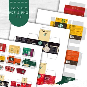 Miniature Starbucks Coffee Printable packages boxes Set 1:6 1:12 Scale Instant digitable downloaded